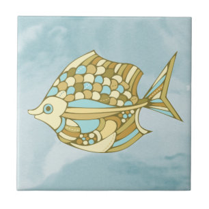 Azulejo De Cerâmica Arte de Peixe Azul Náutico