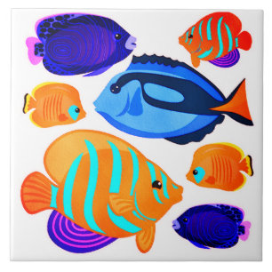 Azulejo De Cerâmica Arte de Peixes Coloridos Recifes de Coral Mares Vi