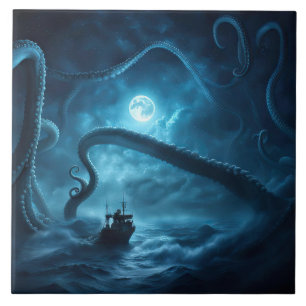Azulejo De Cerâmica Arte de polvo gigante de barcos de pesca náuticos