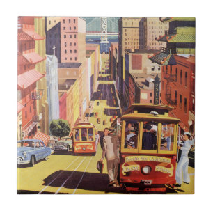 Azulejo De Cerâmica Arte de Poster de Viagem de Carros de Cabo Vintage