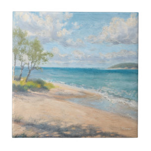 Azulejo De Cerâmica Arte de Praia Impressionista Serena Manhã Costeira