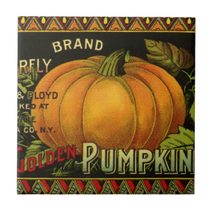 Azulejo De Cerâmica Arte de rótulo de lata antiga, abóbora borboleta v