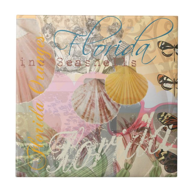 Azulejo De Cerâmica Arte de Shell de Seashell na Florida Viagens vinta (Frente)