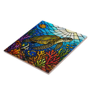 Azulejo De Cerâmica Arte de tartaruga marinha havaiana Honu em estilo