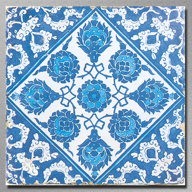 Azulejo De Cerâmica Arte de Textura Azul e Branca (Blue White Cornflower Vintage Delft Art Tile)