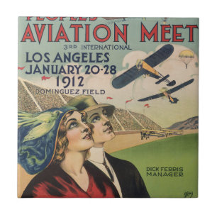 Azulejo De Cerâmica Arte de Viagem do Show Aéreo Retrô 1912 Los Angele