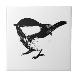 Azulejo De Cerâmica Arte de Vida Selvagem de Aves Brancas Negras