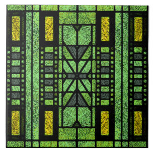 Azulejo De Cerâmica Arte de Vidro Colorido Art Déco em Verde e Dourado