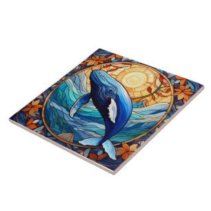 Azulejo De Cerâmica Arte de vidro corada por baleia-jubarte