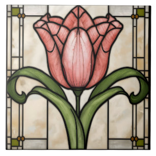 Azulejo De Cerâmica Arte de Vidro Pintado Flor de Tulipa Rosa