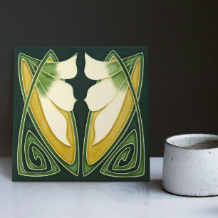 Azulejo De Cerâmica Arte Deco Amarelo Lírio Floral Decoração de Parede