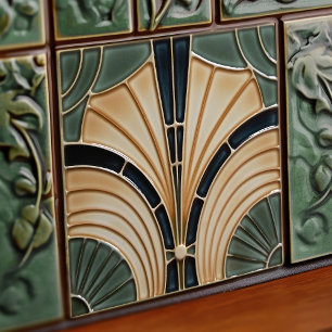 Azulejo De Cerâmica Arte Deco Belle Epoque Simetria Floral Meados do S