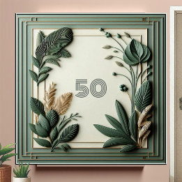Azulejo De Cerâmica Arte Deco de Folhas Botânicas de Sage Verde Tendên