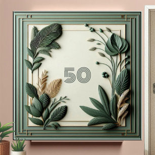 Azulejo De Cerâmica Arte Deco de Folhas Botânicas de Sage Verde Tendên
