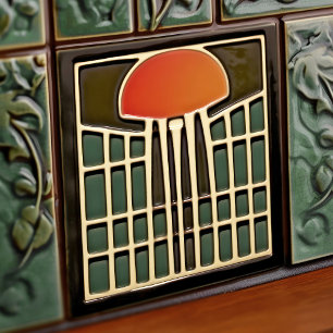 Azulejo De Cerâmica Arte Deco de Jellyfish Abstrata de Meados do Sécul