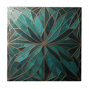Azulejo De Cerâmica Arte Deco de Luxo com Estrela Geométrica Dourada