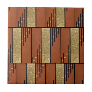 Azulejo De Cerâmica Arte Deco Em Dourado E Tan