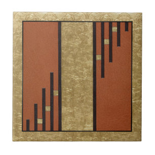 Azulejo De Cerâmica Arte Deco Em Dourado E Tan