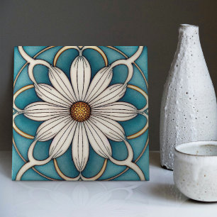 Azulejo De Cerâmica Arte Deco Floral Azul da Margarida Azul Decoração 