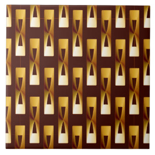 Azulejo De Cerâmica Arte Deco Geométrico Metálico - Dourado e Chocol