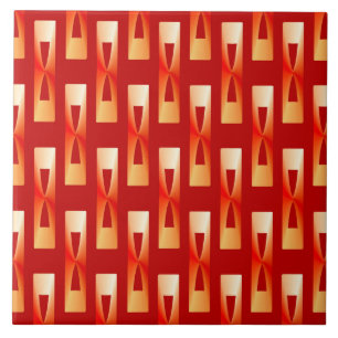Azulejo De Cerâmica Arte Deco Geométrico Metálico - Vermelho e Coral