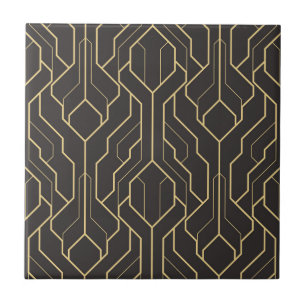 Azulejo De Cerâmica Arte Deco Padrão Geométrico Ouro Preto