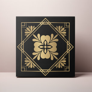 Azulejo De Cerâmica Arte Deco Preto e Dourado