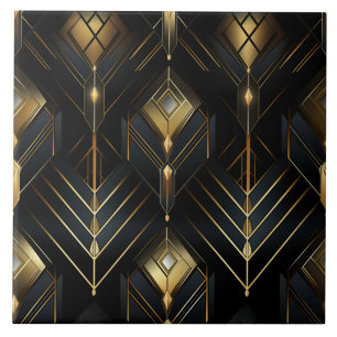 Azulejo De Cerâmica Arte Deco Preto e Dourado com Pingentes de Diamant