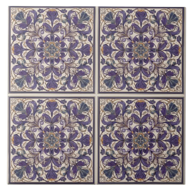 Azulejo De Cerâmica Arte Deco Radial Roxo (Frente)