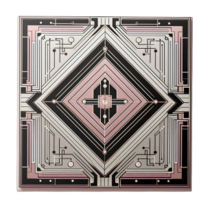 Azulejo De Cerâmica Arte Deco Retro Rosa Branco e Preto