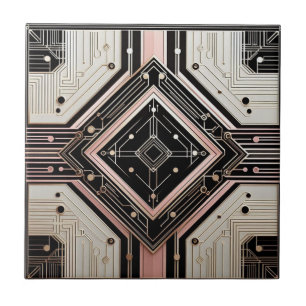 Azulejo De Cerâmica Arte Deco Retro Rosa Dourado e Preto