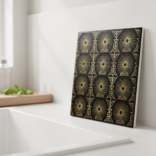 Azulejo De Cerâmica Arte Deco Sem Costura Starburst Padrão Geométrico