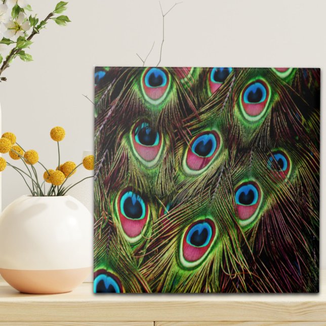 Azulejo De Cerâmica arte deco tee green turquoise paciock feather (art deco teal green turquoise peacock feather ceramic tile)