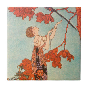 Azulejo De Cerâmica Arte Deco Vintage, Pássaro Volúvel por George Barb