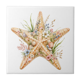 Azulejo De Cerâmica Arte Decorativa Floral Elegante de Estrela-do-Mar