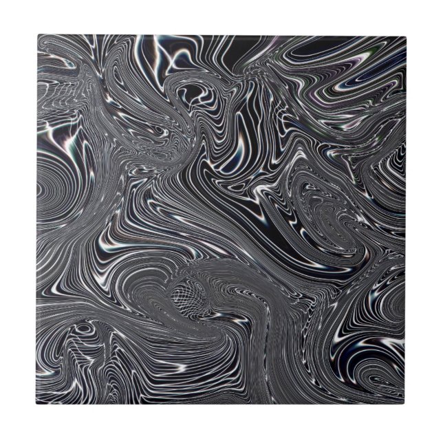 Azulejo De Cerâmica Arte digital Abstrato a preto e branco (Frente)