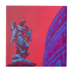 Azulejo De Cerâmica Arte digital azul, vermelha, de Colosseum e estátu