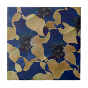 Azulejo De Cerâmica Arte do bege e do padrão floral/floral de cor azul