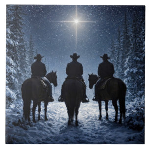 Azulejo De Cerâmica Arte do Cowboy Natal Estrela do Norte