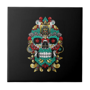 Azulejo De Cerâmica arte do crânio mexicano no humor de huichol