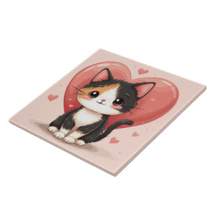 Azulejo De Cerâmica Arte do Namorados Kawaii, Cute Calico