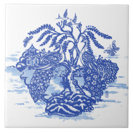 Azulejo De Cerâmica Arte do Templo Asiático da Ilha de Peacock Willow