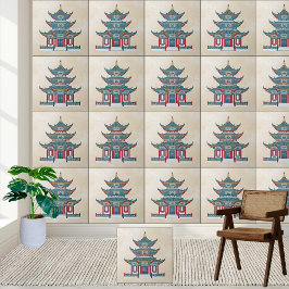 Azulejo De Cerâmica Arte do Templo Chinoiserie Azul e Vermelho Chinês