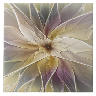 Azulejo De Cerâmica Arte Dourado do Fractal do abstrato da beringela