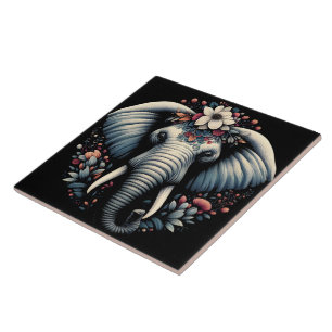 Azulejo De Cerâmica Arte elefante de madrugada floral