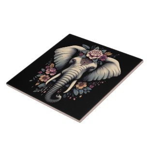 Azulejo De Cerâmica Arte elefante de madrugada floral