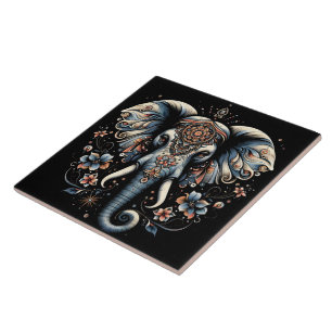 Azulejo De Cerâmica Arte elefante de madrugada floral