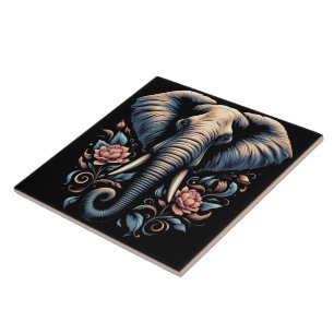 Azulejo De Cerâmica Arte elefante de madrugada floral