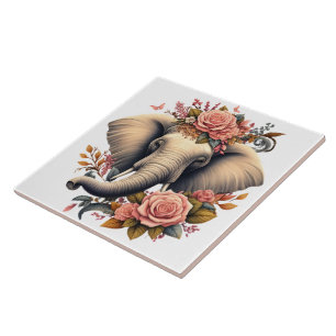 Azulejo De Cerâmica Arte elefante de madrugada floral