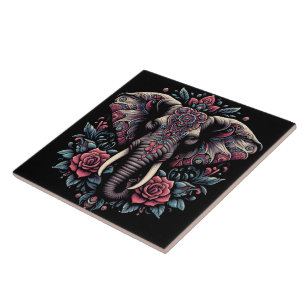 Azulejo De Cerâmica Arte elefante de madrugada floral